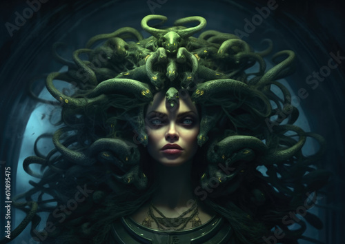 mythical lady medusa . Generative AI photo