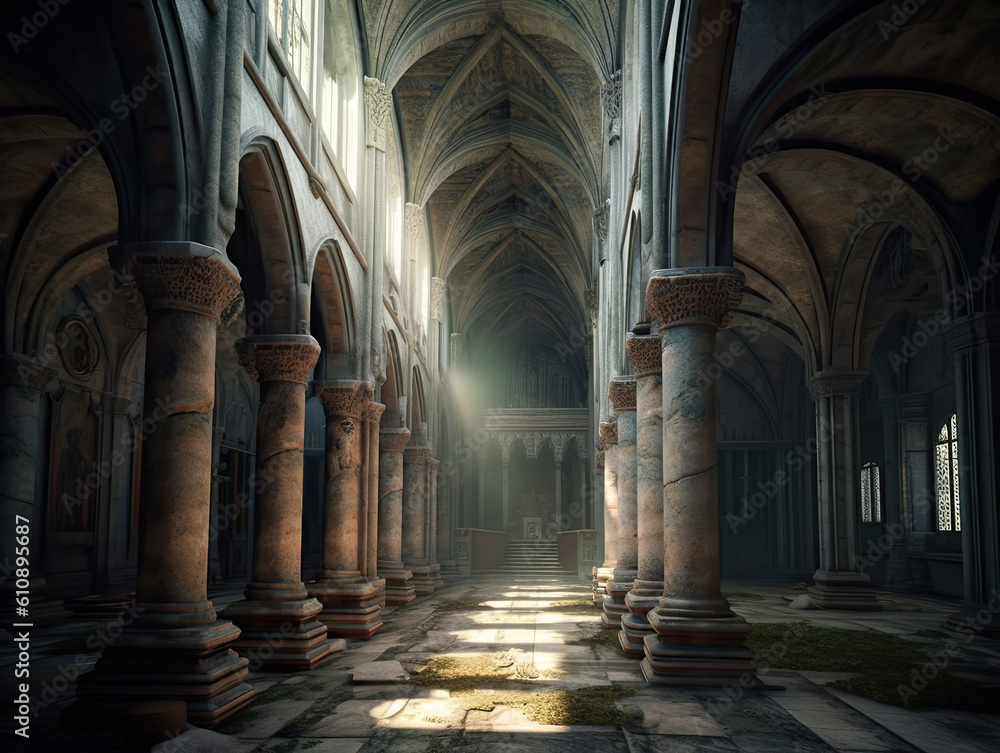 The Magnificent Romanesque Archways of a Historical Church - Generative AI Illustration