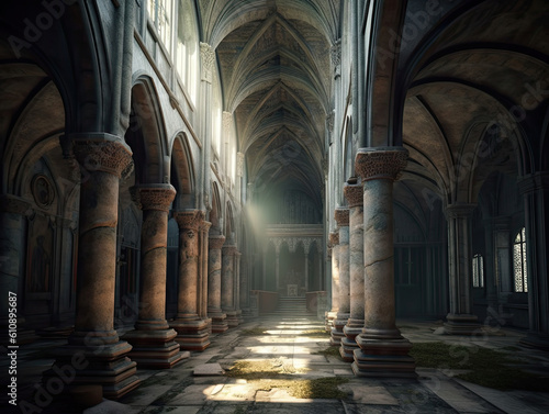 Fotografia The Magnificent Romanesque Archways of a Historical Church - Generative AI Illus