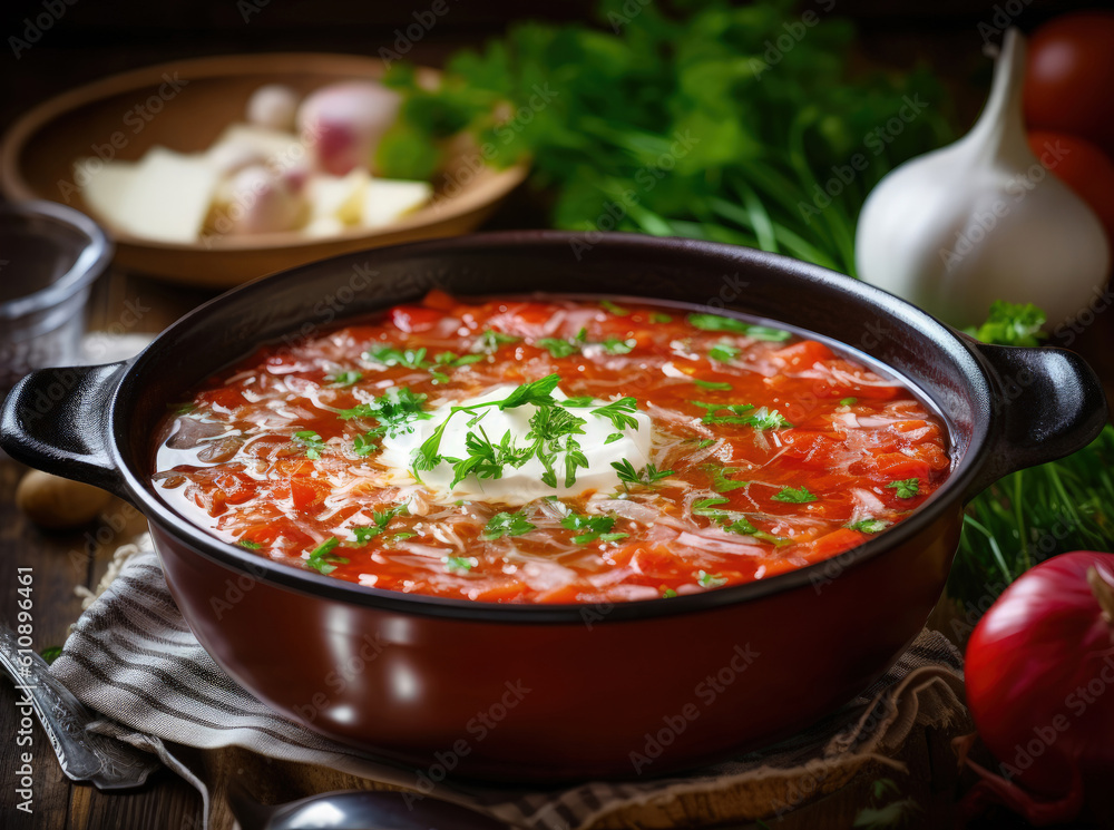 Traditional Ukrainian vegetable soup borscht Traditional Ukrainian vegetable soup borscht