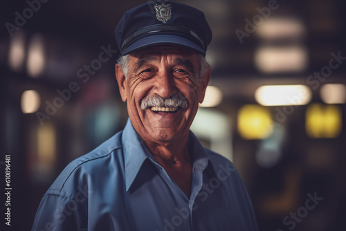 Illustration of senior retired male working as security guard