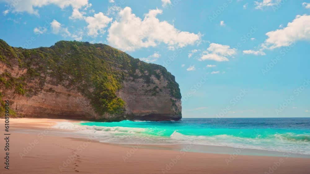 Beautiful tropical beach with crystal clear azure ocean water and blue sky on nature background 4K Beautiful tropical beach with crystal clear azure ocean water and blue sky on nature background 4K