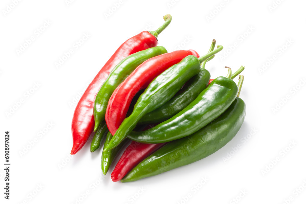 red and green pepper chili isolated on white background