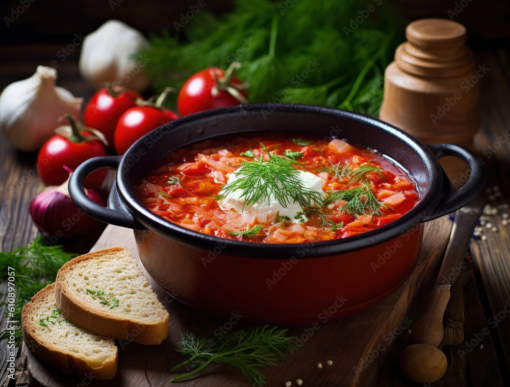 Traditional Ukrainian vegetable soup borscht