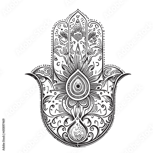 Hand of Fatima symbol sketch hand drawn in doodle style illustration