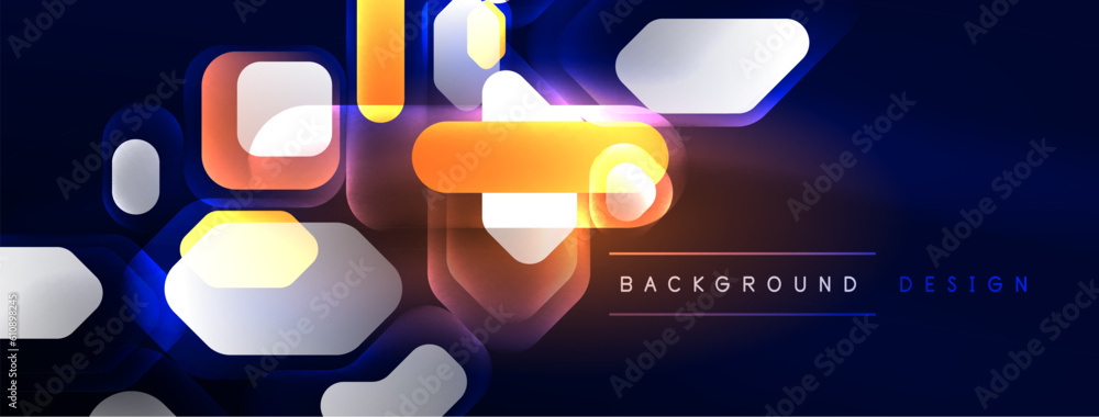 Obraz premium Glowing neon geometric elements abstract background. Neon light or laser show, electric impulse, power lines, techno quantum energy impulse, magic glowing dynamic lines