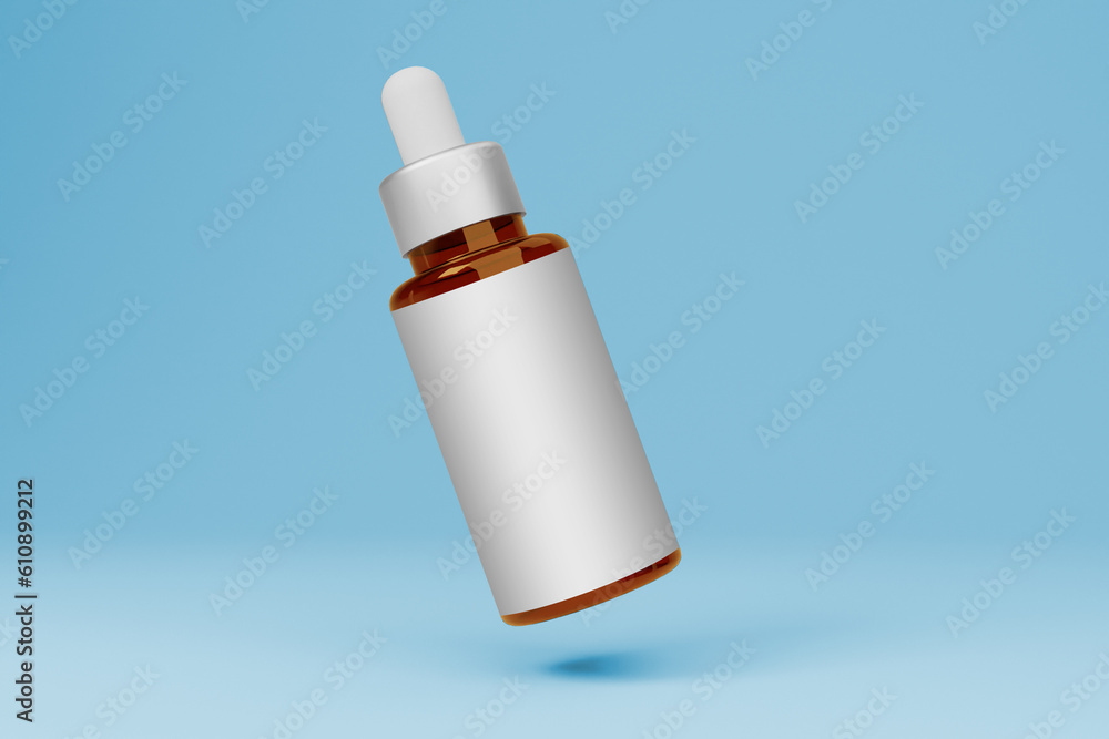 Glass dropper bottle mockup design.with pipette for cosmetic products, collagen, and essential oil bottle. 3d rendering Glass dropper bottle mockup design.with pipette for cosmetic products, collagen, and essential oil bottle. 3d rendering