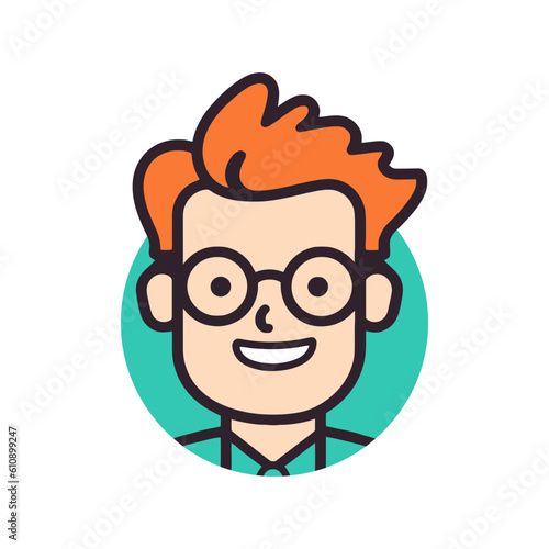 Male character avatar with glasses. Modern colorful flat style. Male portrait on a white background. Vector illustration