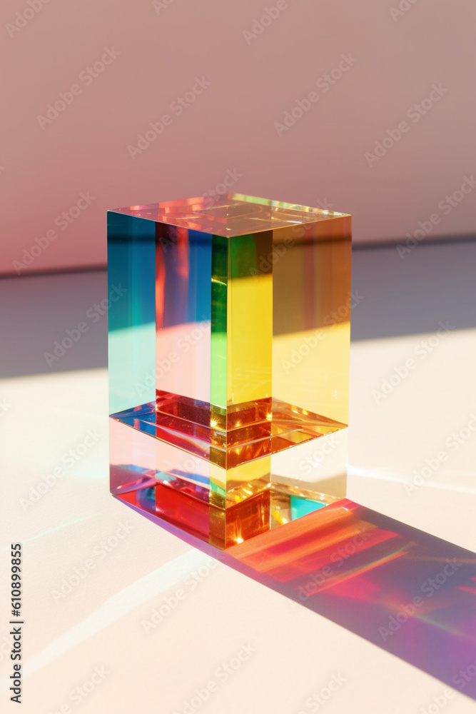 A minimalist photograph of sunlight passing through a glass prism