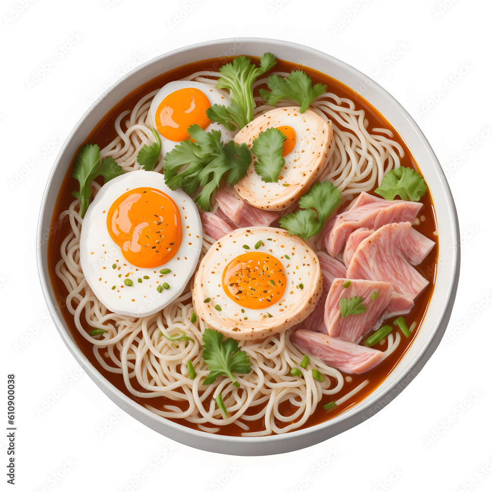 Top view illustration of ramen noodles soup Top view illustration of ramen noodles soup