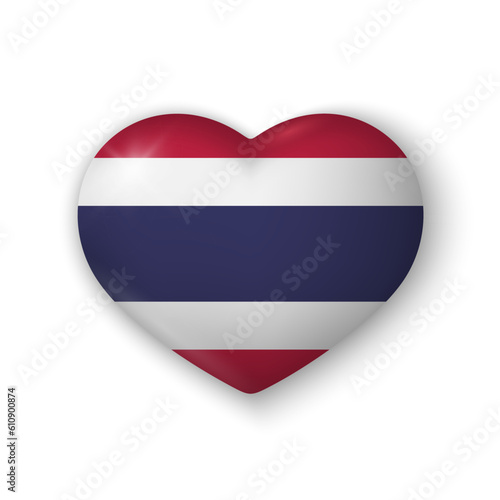 Free Download 3d heart with flag of Thailand. Glossy realistic vector element on white background with shadow underneath. Best for mobile apps, UI and web design. - GFXLoad