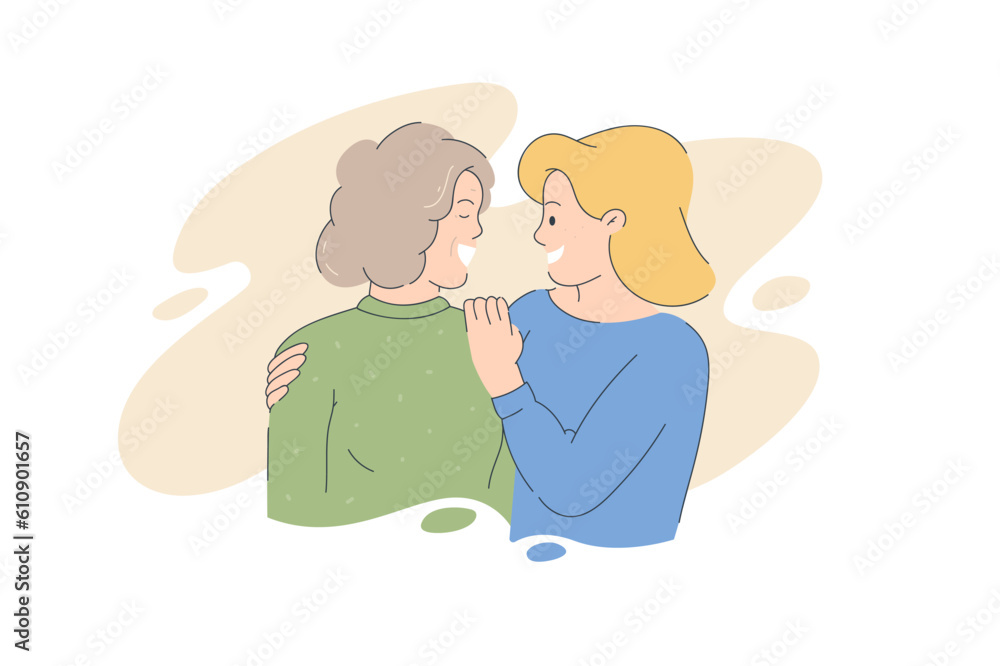 young daughter embracing her mother with love young daughter embracing her mother with love