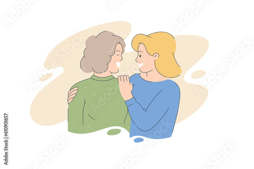 young daughter embracing her mother with love