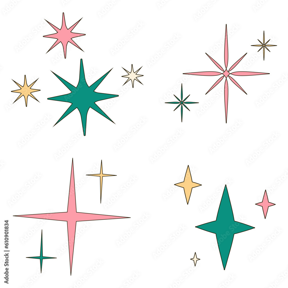 Retro shiny stars  decoration. Star illustration on white background. Vector illustration design