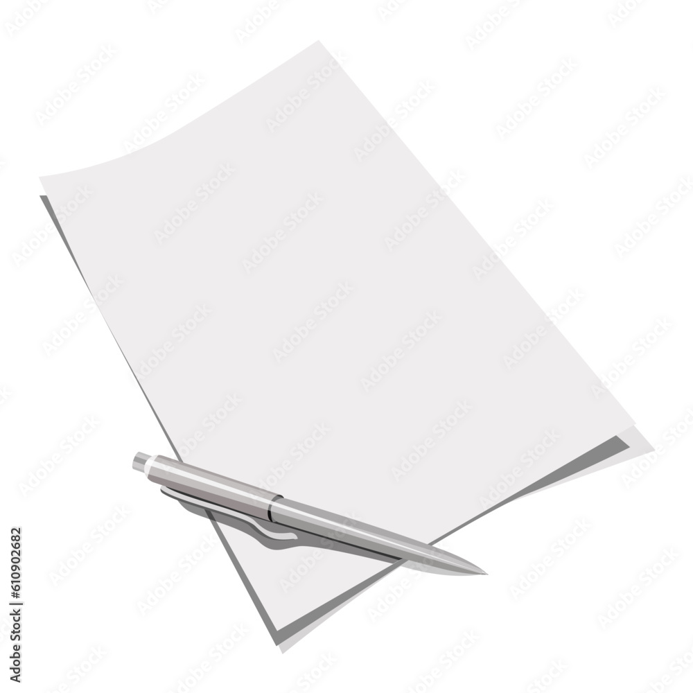 An empty sheet of white paper and a pen isolated on a white background.Vector illustration, template for your text. An empty sheet of white paper and a pen isolated on a white background.Vector illustration, template for your text.