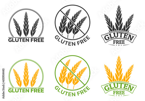 Gluten free food icon set. No wheat, grain symbol. Diet, allergy logo or label design. Vector illustration.