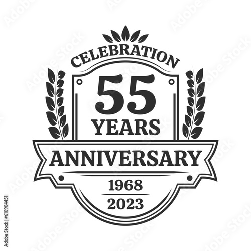 55 years anniversary icon or logo. Vintage birthday banner design. 35th anniversary yubilee celebration badge or label. Vector illustration.