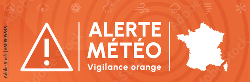 Alerte météo - Vigilance orange - Bannière autour des phénomènes météorologiques qui nécessitent notre attention - Dangers et prévisions météo - Fichier vectoriel éditable - Illustrations  photo