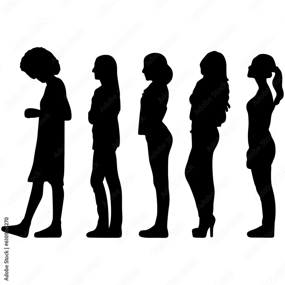 silhouettes of women standing in line