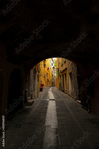 Narrow Street and Tunnel in Old Town in Menton, Provence-Alpes-Côte d´Azur, France. © Mats Silvan