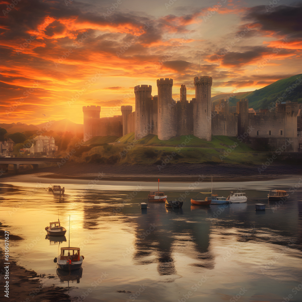 Fototapeta premium Conwy Castle on sunset 