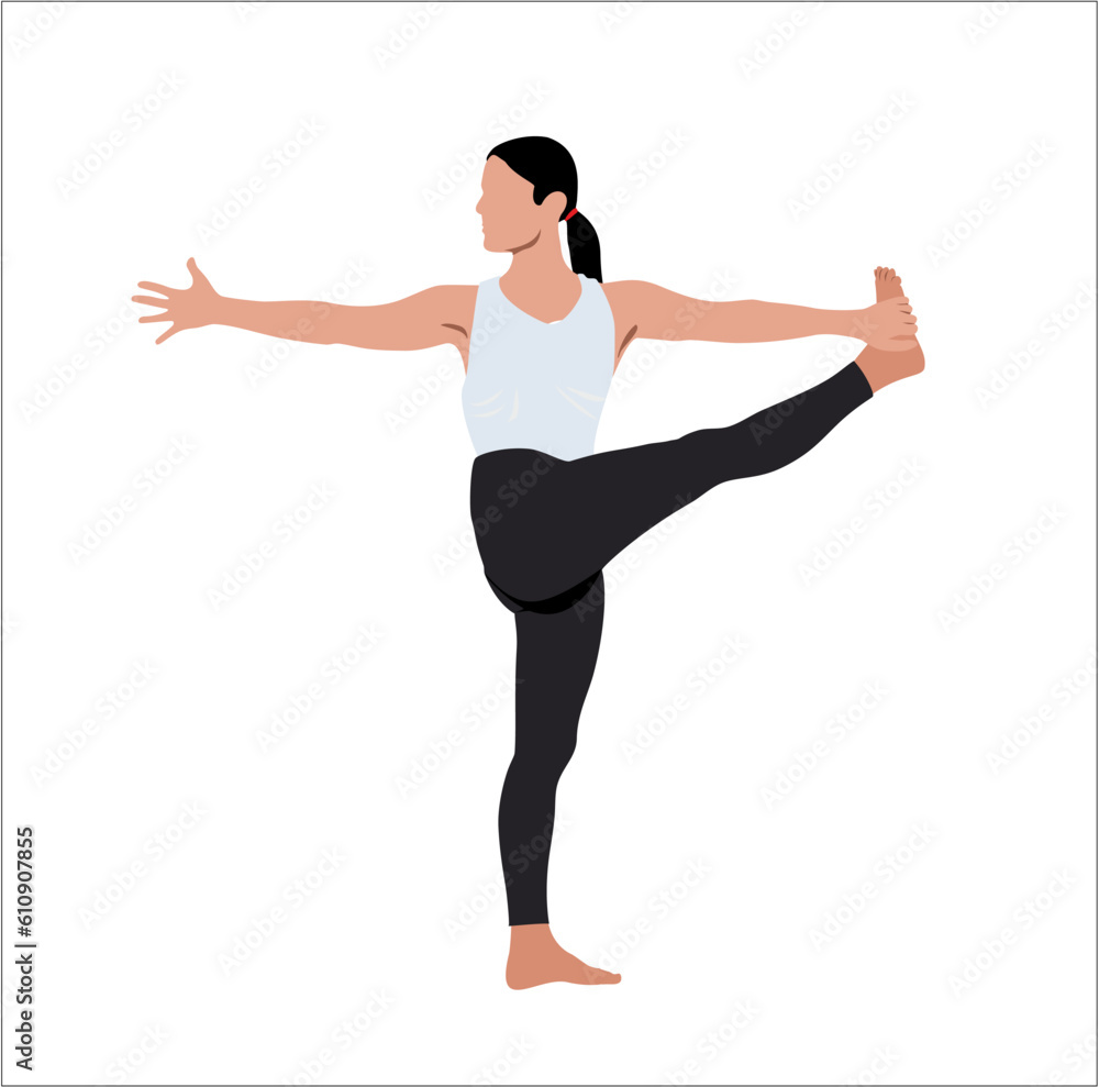 Young woman doing yoga. An enthusiastic performing yoga for fitness. Flat vector style illustration in white background. Young woman doing yoga. An enthusiastic performing yoga for fitness. Flat vector style illustration in white background.