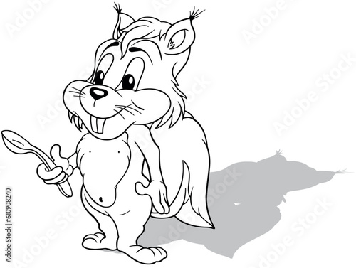 Drawing of a Cute Squirrel with a Spoon in its Paw
