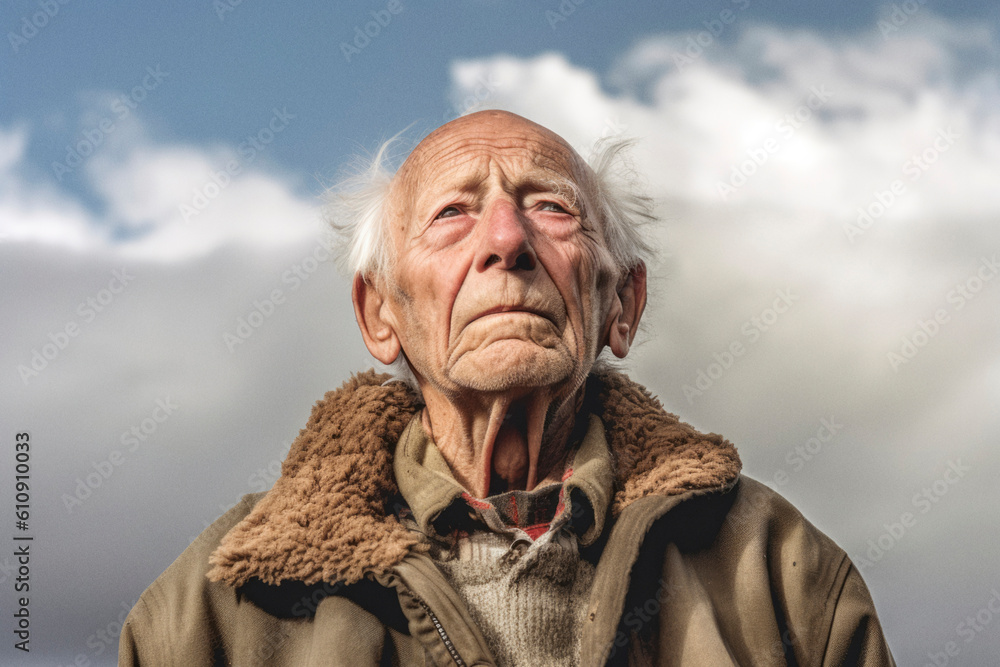 80 year old man looking up with sky as backgrround. Generative AI 80 year old man looking up with sky as backgrround. Generative AI