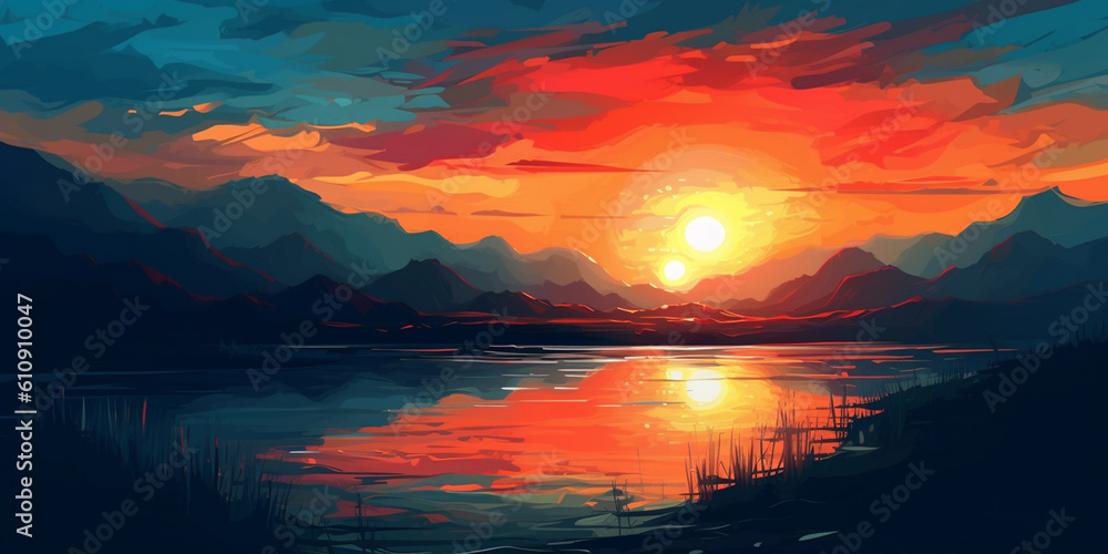 A landscape painting of a sunrise over a dark night, symbolizing hope after despair using Generative AI