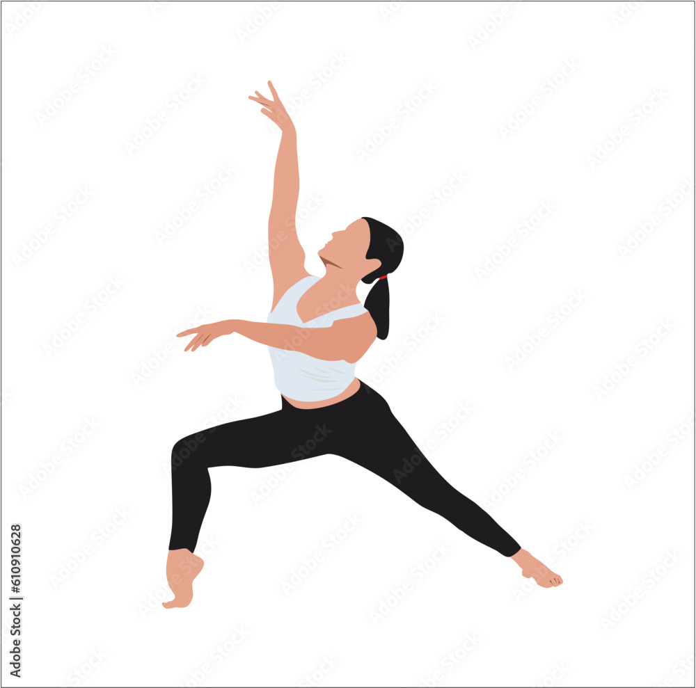 Young woman doing yoga. An enthusiastic performing yoga for fitness. Flat vector style illustration in white background. 
