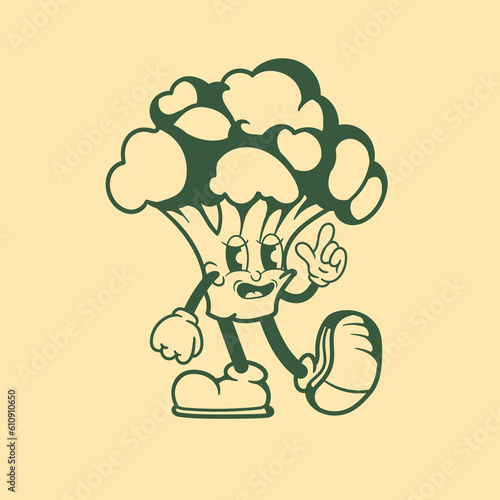 Vintage character design of broccoli
