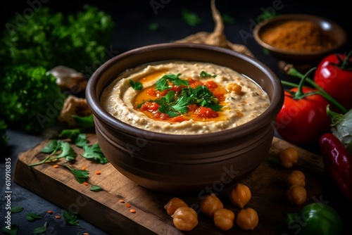 Lebanese Hummus Creamy and Flavorful Middle Eastern Dip. Generative AI