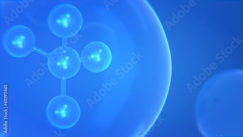 Molecule inside Liquid Bubble, 3d illustration. 3d render