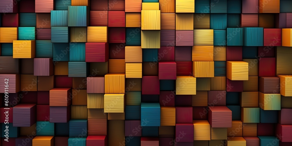 AI Generated. AI Generative. Carved wood cube blocks vibrant timber color abstract geometric patter decoration. Graphic Art AI Generated. AI Generative. Carved wood cube blocks vibrant timber color abstract geometric patter decoration. Graphic Art