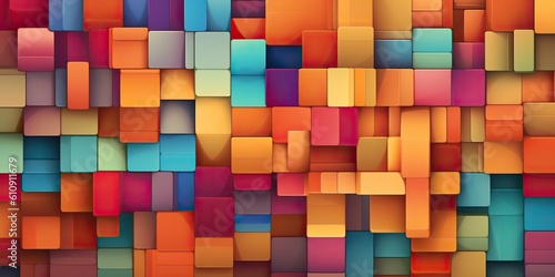 AI Generated. AI Generative. Carved wood cube blocks vibrant timber color abstract geometric patter decoration. Graphic Art