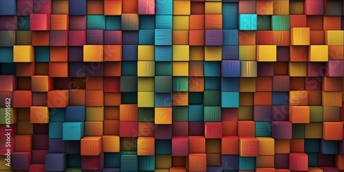 AI Generated. AI Generative. Carved wood cube blocks vibrant timber color abstract geometric patter decoration. Graphic Art