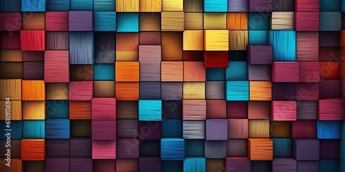 AI Generated. AI Generative. Carved wood cube blocks vibrant timber color abstract geometric patter decoration. Graphic Art