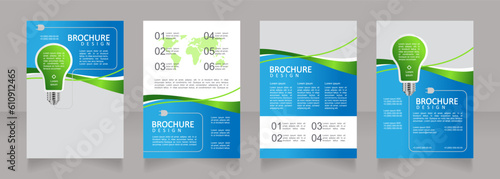 Electric power system efficiency blank brochure design. Template set with copy space for text. Premade corporate reports collection. Editable 4 paper pages. Calibri, Arial fonts used