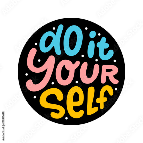 DO IT YOURSELF. DIY Lettering abbreviation logo circle stamp. Vector illustration. Round Template for print design label, badge rubber seal stamp on white background. Pink color