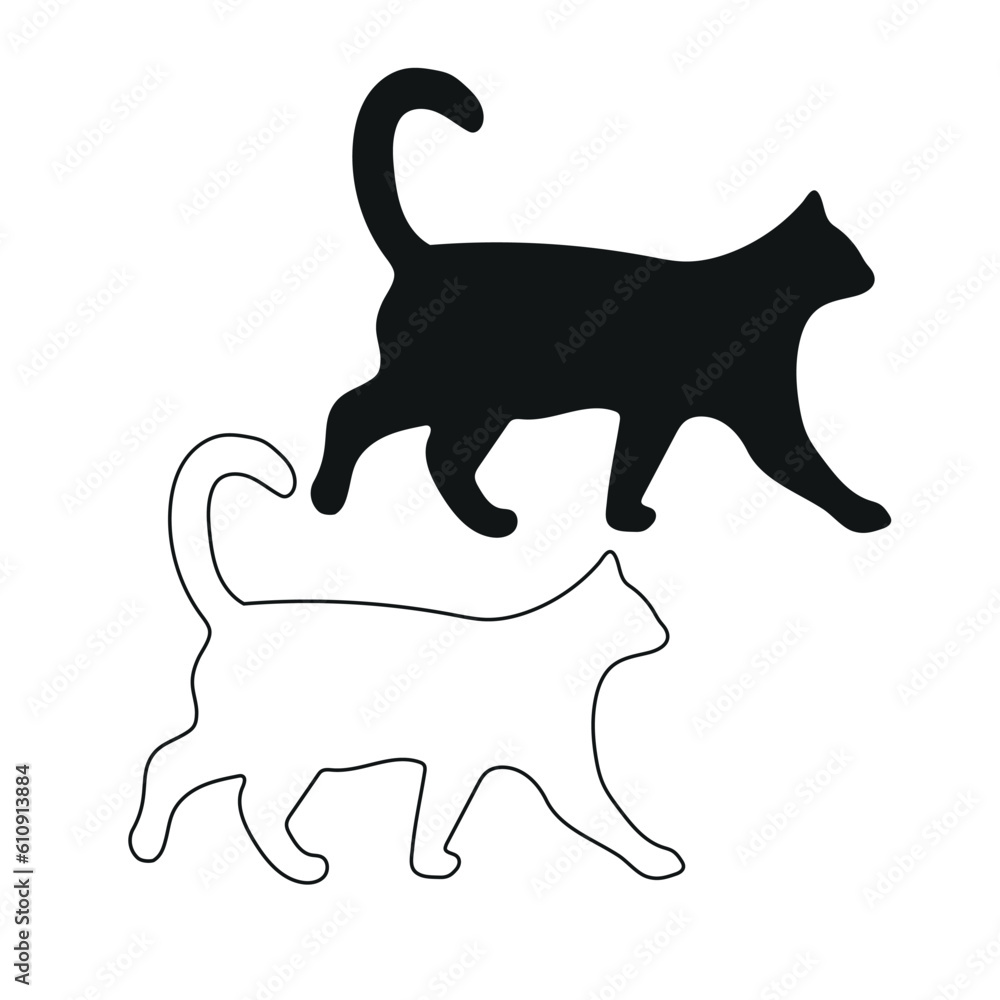 Vector Illustration Black Silhouette Of Walking Cat Isolated On White  Background. Cat Icon Royalty Free SVG, Cliparts, Vectors, and Stock  Illustration. Image 55063386.