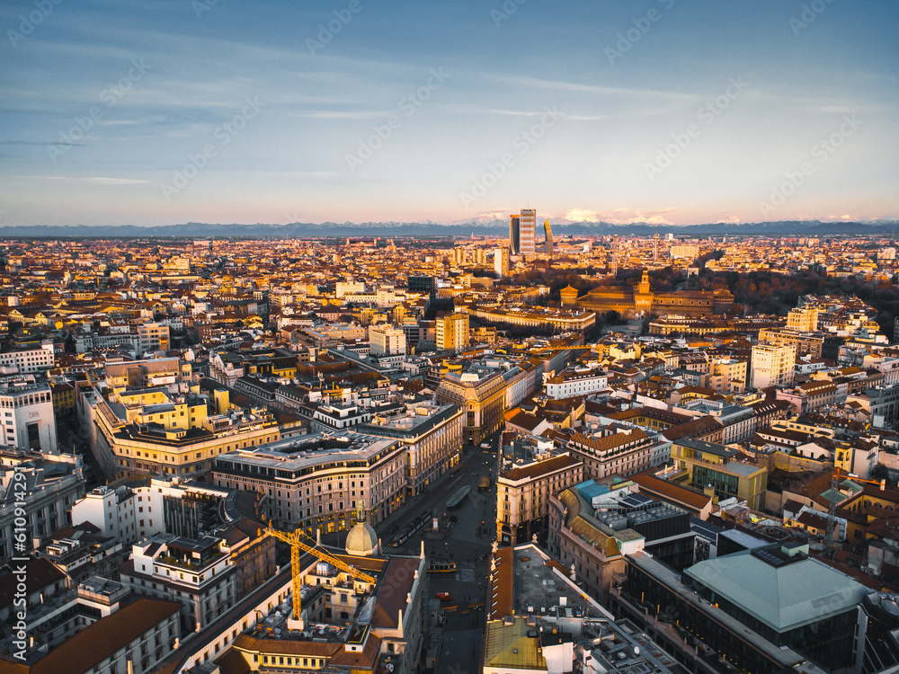 custom made wallpaper toronto digitalDrone photo of Milan city center at golden sunrise