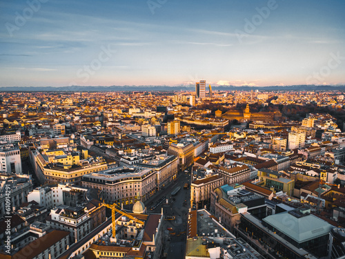 Wallpaper Mural Drone photo of Milan city center at golden sunrise Torontodigital.ca