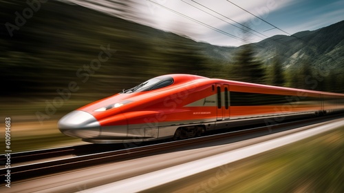 High-speed train on the railway at day. Concept of speed and motion. created by generative AI
