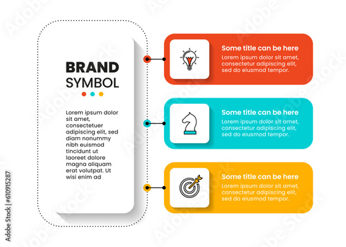 Infographic template. 3 connected rectangles with icons