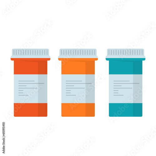 medicine pill bottles set flat vector illustration logo icon clipart