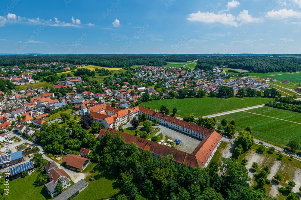 Panorama-Blick auf Thierhaupten im schwäbischen Lechtal
