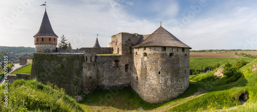 West side of mediaeval fortress in Kamianets-Podilskyi city, Ukraine.