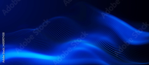 Digital technology background. Dynamic wave of glowing points. Colored music wave. Futuristic background for presentation design. 3d rendering. 3d Widescreen.