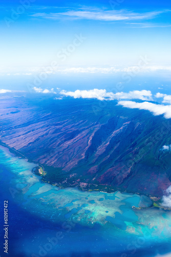 Western corner of island of Maui seen from plane