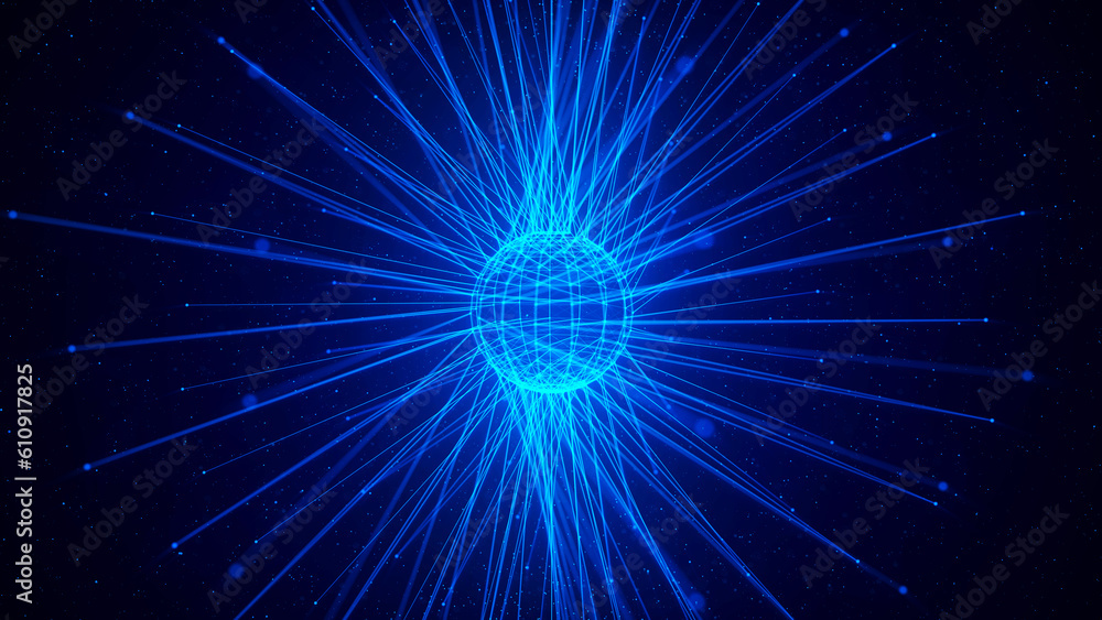 Fototapeta premium Futuristic particle wave. Abstract technology background. Big data visualization. 3d Widescreen. 3D rendering.